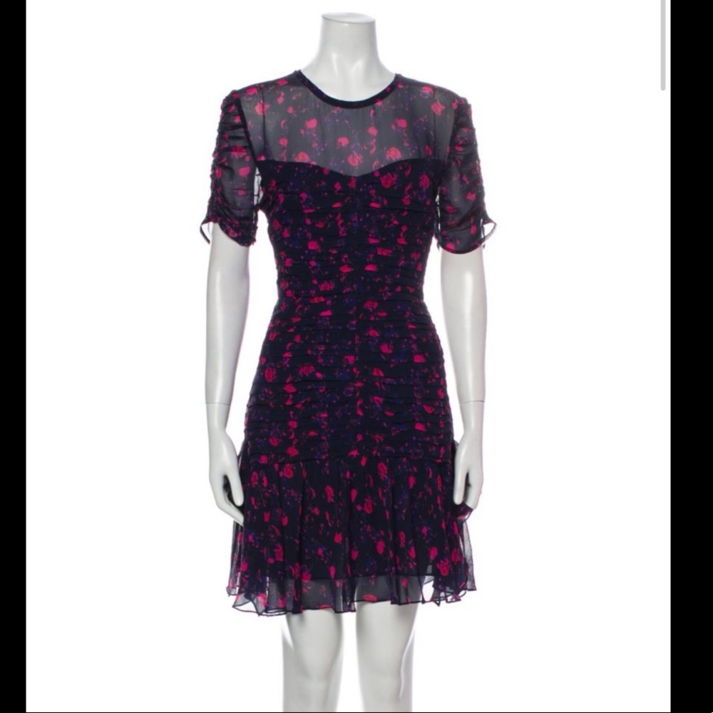 Tanya Taylor - ruched blue and pink floral dress